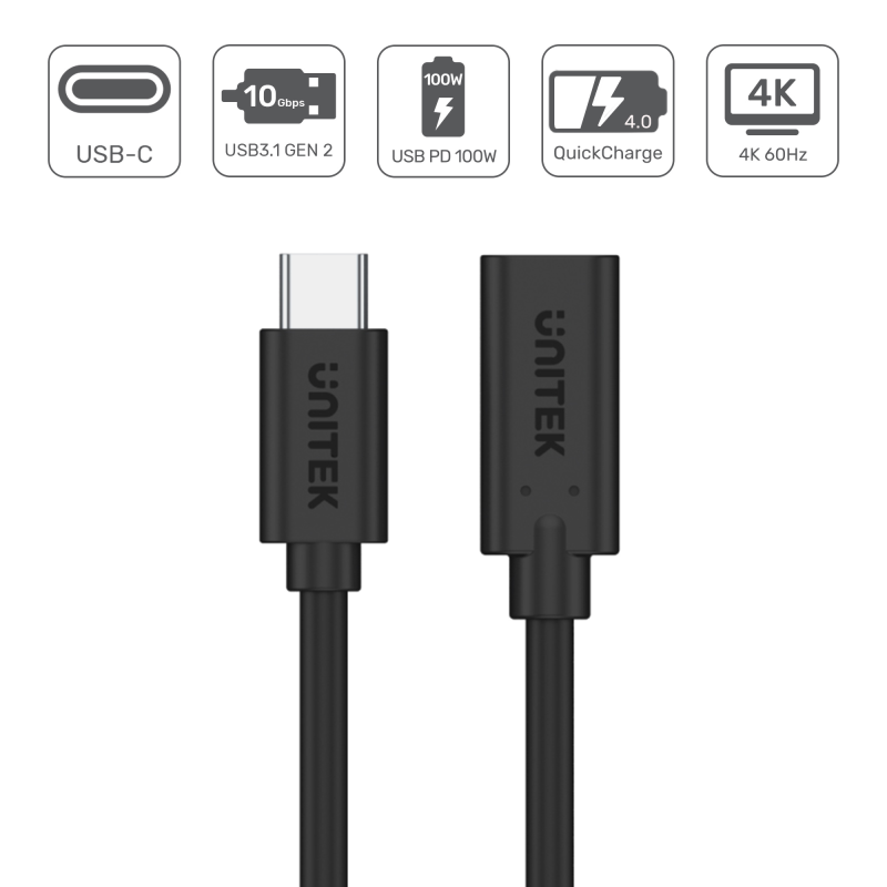 Kabel USB-C Unitek C14086BK-1.5M Przedłużacz, 10Gbps, 4K, PD… | PartsPC.pl