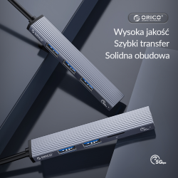 Hub USB-C, czytnik kart Orico AH-12F-GY-BP 3xUSB-A 3.1 Gen1,… | PartsPC.pl