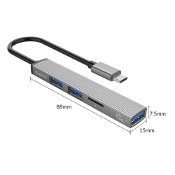 Hub USB-C, czytnik kart Orico AH-12F-GY-BP 3xUSB-A 3.1 Gen1,… | PartsPC.pl