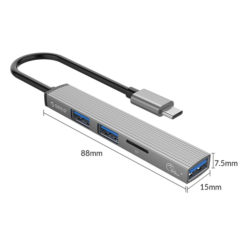 Hub USB-C, czytnik kart Orico AH-12F-GY-BP 3xUSB-A 3.1 Gen1,… | PartsPC.pl
