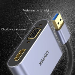 Kabel adapter Unitek V1304A USB-A - HDMI, VGA, fullHD | PartsPC.pl