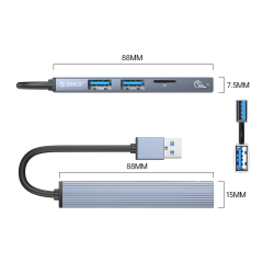 Hub USB Orico AH-A12F-GY-BP 3*USB-A, czytnik microSD 5 Gbps… | PartsPC.pl