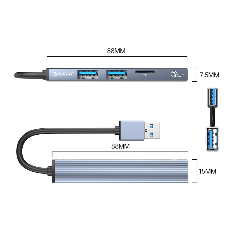 Hub USB Orico AH-A12F-GY-BP 3*USB-A, czytnik microSD 5 Gbps… | PartsPC.pl