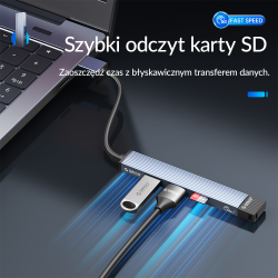 Hub USB Orico AH-A12F-GY-BP 3*USB-A, czytnik microSD 5 Gbps… | PartsPC.pl