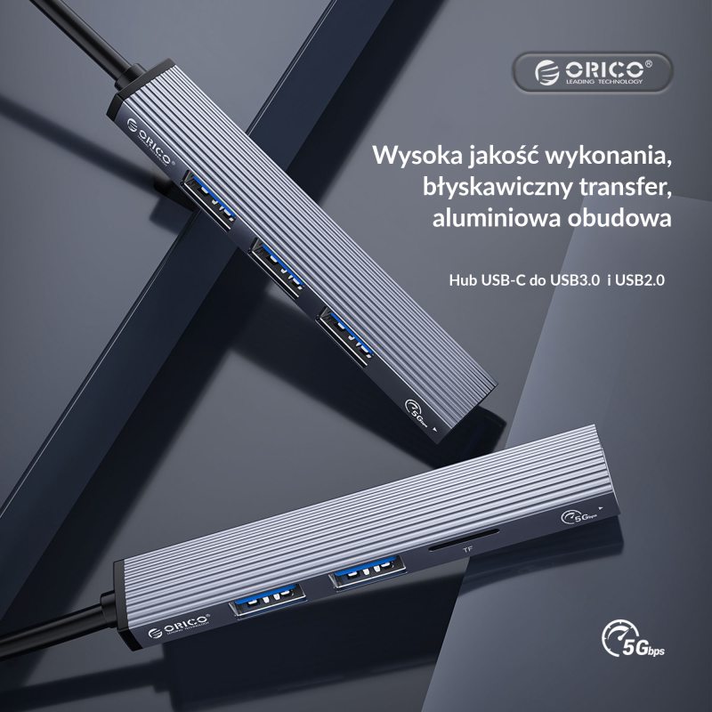 Hub USB Orico AH-A12F-GY-BP 3*USB-A, czytnik microSD 5 Gbps… | PartsPC.pl