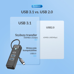 HUB USB-C Orico PWC2U-C3-015-BK-EP 2x USB-A 3.1 + USB-C, cza… | PartsPC.pl