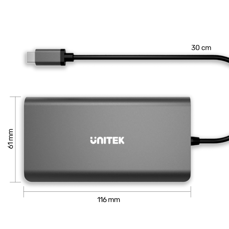 Hub USB-C Unitek D1019B 3.1 8w1, Power Delivery 100W | PartsPC.pl
