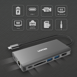 Hub USB-C Unitek D1019B 3.1 8w1, Power Delivery 100W | PartsPC.pl