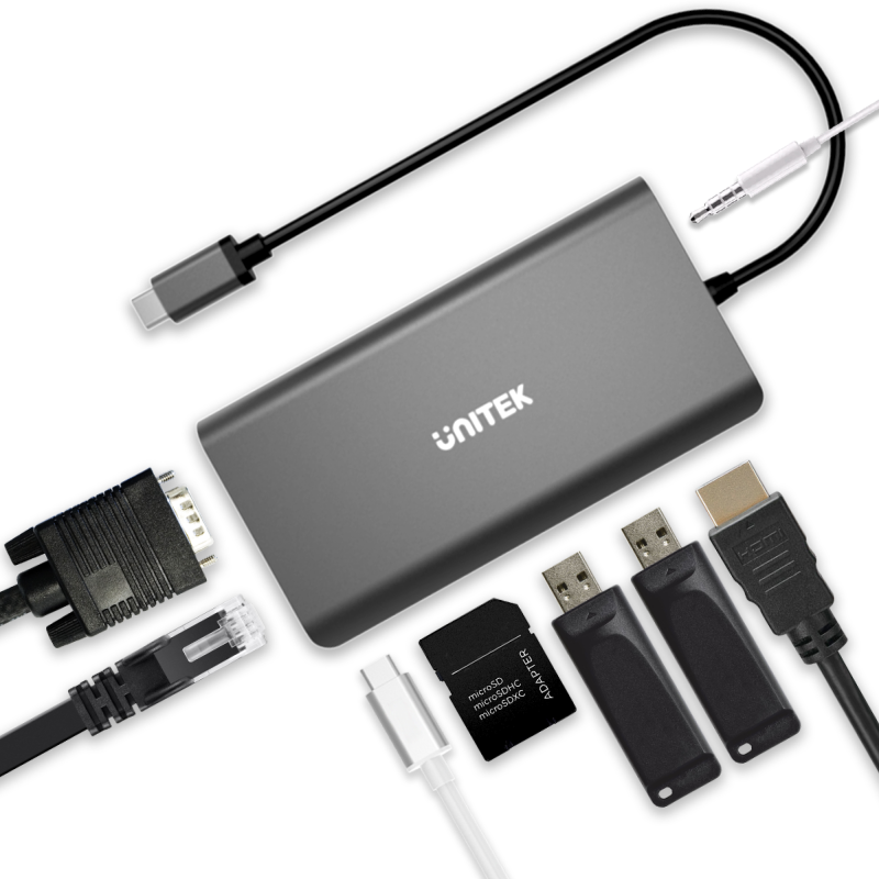 Hub USB-C Unitek D1019B 3.1 8w1, Power Delivery 100W | PartsPC.pl