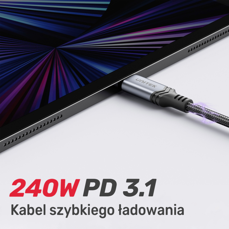 Kabel USB-C Unitek C14110GY-2M do ładowania PD 240W, 2m | PartsPC.pl