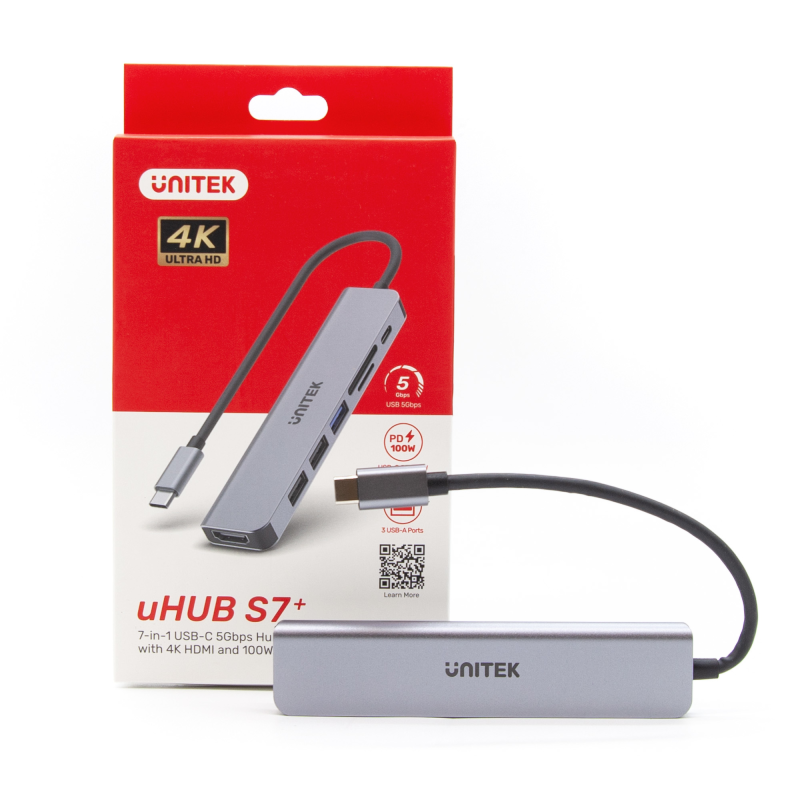 Hub USB-C Unitek H1118A 7w1, HDMI 4K, 3x USB-A, USB-C PD 100… | PartsPC.pl