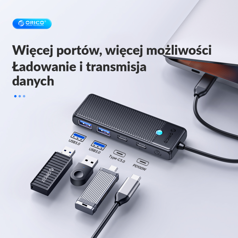 Hub USB-C Orico PAPW2AC-C3-015-BK-EP 2x USB-A, 2x USB-C, PD … | PartsPC.pl
