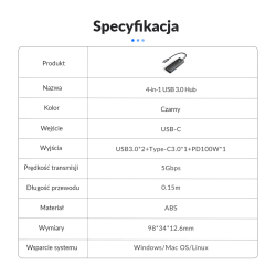 Hub USB-C Orico PAPW2AC-C3-015-BK-EP 2x USB-A, 2x USB-C, PD … | PartsPC.pl
