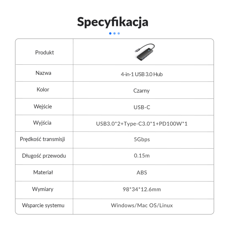 Hub USB-C Orico PAPW2AC-C3-015-BK-EP 2x USB-A, 2x USB-C, PD … | PartsPC.pl