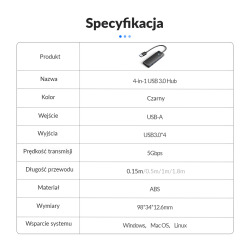 HUB USB-A Orico PAPW4A-U3-015-BK-EP USB-A 4x USB-A 3.0 5Gbps… | PartsPC.pl