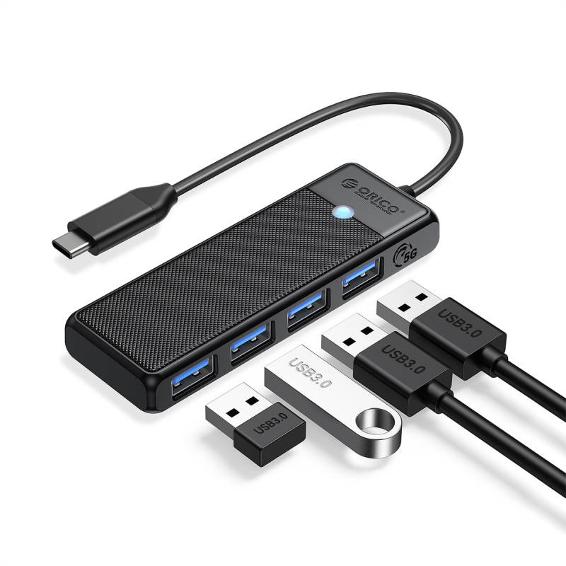 HUB USB-C Orico PAPW4A-C3-015-BK-EP 4 x USB-A 3.0 5Gbps, cza… | PartsPC.pl