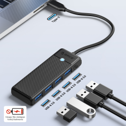 HUB USB-C Orico PAPW4A-C3-015-BK-EP 4 x USB-A 3.0 5Gbps, cza… | PartsPC.pl