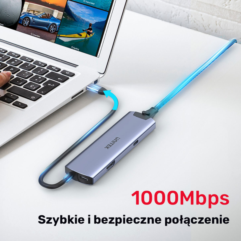Hub Aktywny USB-C UNITEK 5Gbps, HDMI RJ-45 PD 100W | PartsPC.pl