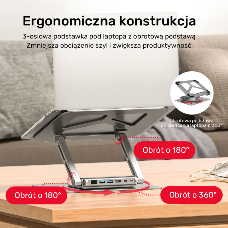 Podstawka pod laptop UNITEK D1109A HUB USB-C, HDMI, 4K, PD 1… | PartsPC.pl
