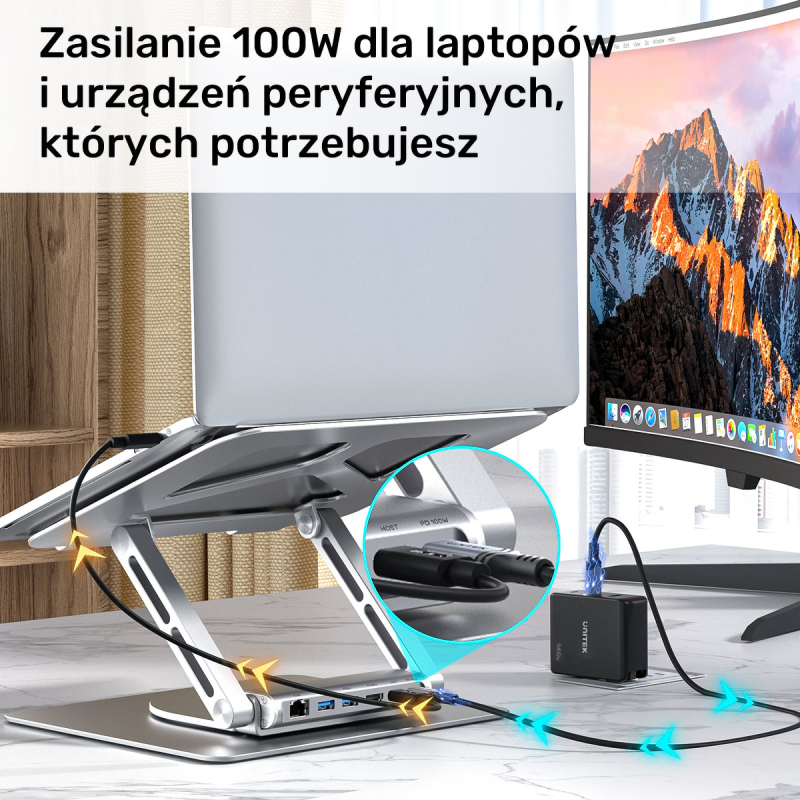 Podstawka pod laptop UNITEK D1109A HUB USB-C, HDMI, 4K, PD 1… | PartsPC.pl
