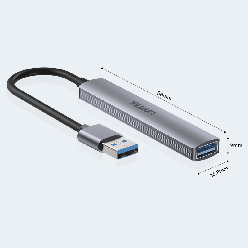 Hub USB Unitek H1208A 1xUSB-A 5 Gbps, 3xUSB-A 2.0 alu | PartsPC.pl