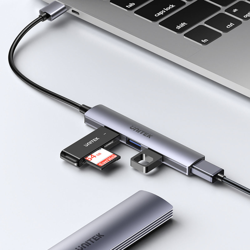 Hub USB Unitek H1208A 1xUSB-A 5 Gbps, 3xUSB-A 2.0 alu | PartsPC.pl