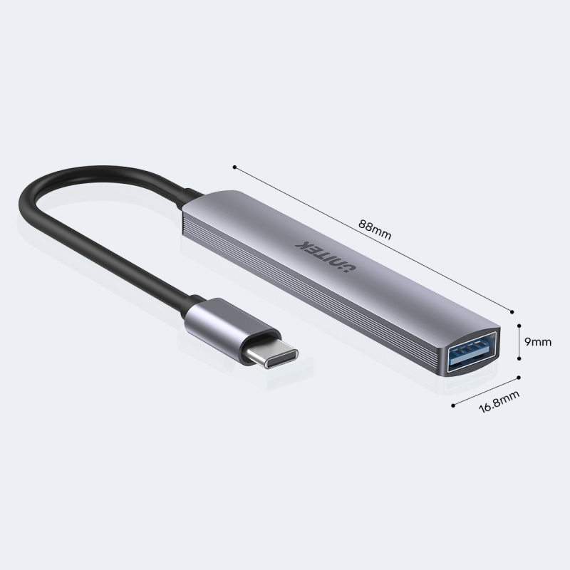 HUB USB-C Unitek H1208B 1xUSB-A 5 Gbps, 3xUSB-A 2.0 alu | PartsPC.pl