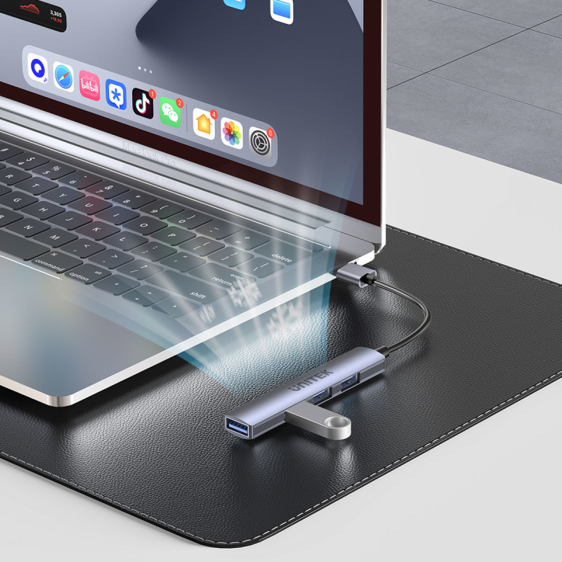 HUB USB-C Unitek H1208B 1xUSB-A 5 Gbps, 3xUSB-A 2.0 alu | PartsPC.pl