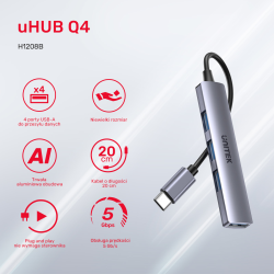 HUB USB-C Unitek H1208B 1xUSB-A 5 Gbps, 3xUSB-A 2.0 alu | PartsPC.pl