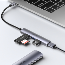 HUB USB-C Unitek H1208B 1xUSB-A 5 Gbps, 3xUSB-A 2.0 alu | PartsPC.pl