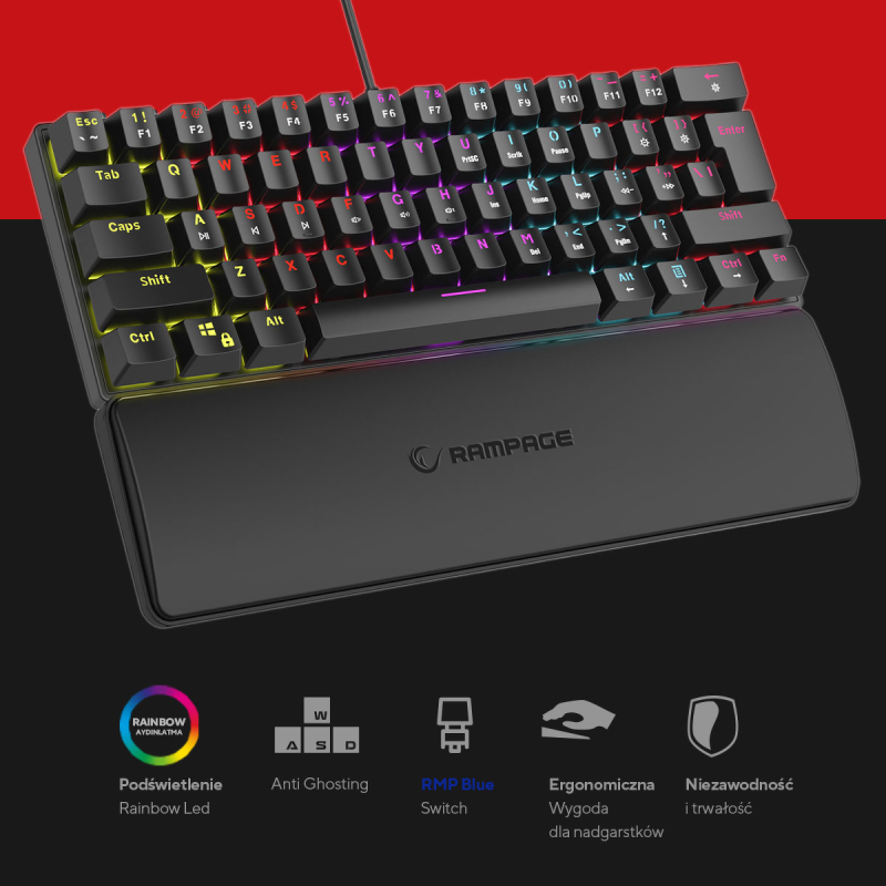 Klawiatura przewodowa Rampage PLOWERK60 gamingowa mechaniczn… | PartsPC.pl