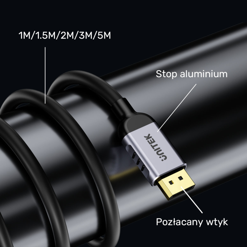 Kabel DisplayPort 1.4 Unitek C1628GY01-2M, 8K@60Hz, 4K@240Hz… | PartsPC.pl