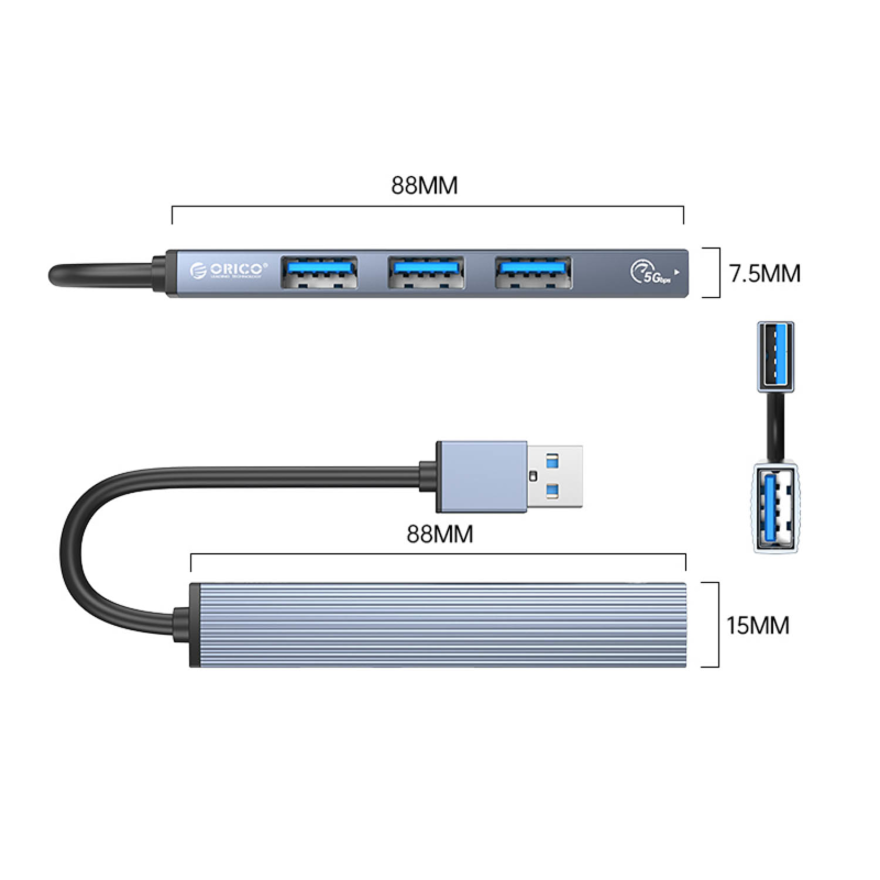HUB USB-A Orico AH-A13-GY-EP-HW 1xUSB-A 3.1, 3xUSB-A 2.0, 5G… | PartsPC.pl