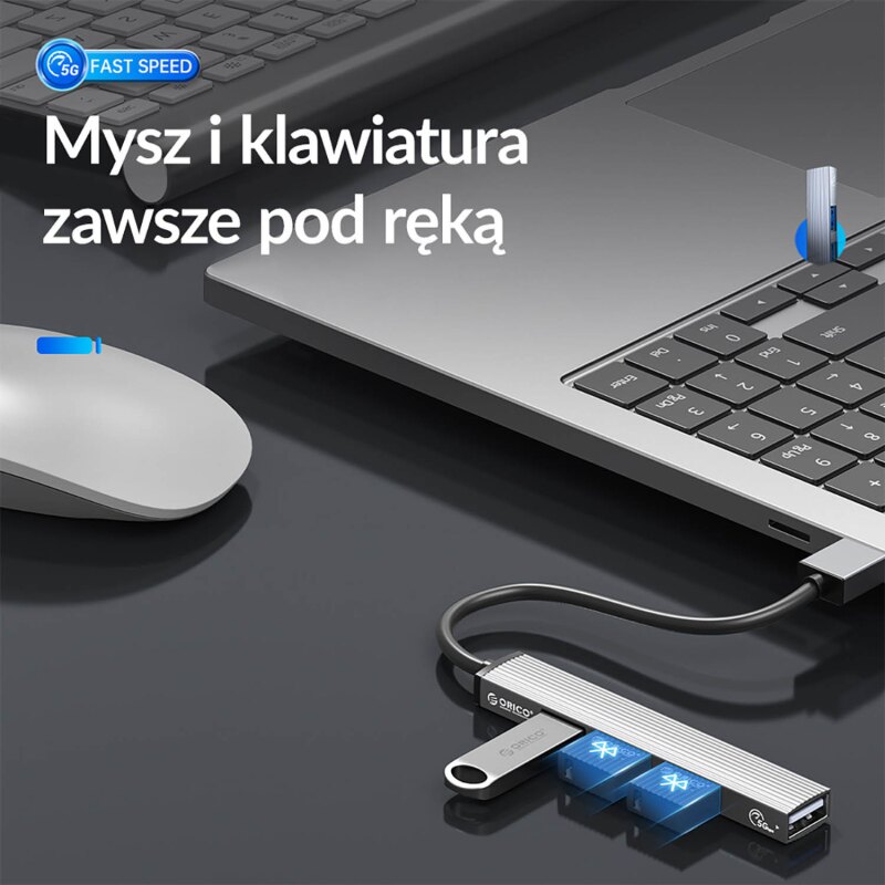 HUB USB-A Orico AH-A13-GY-EP-HW 1xUSB-A 3.1, 3xUSB-A 2.0, 5G… | PartsPC.pl