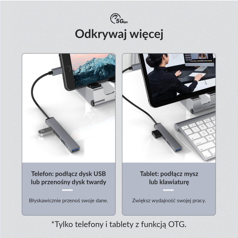 HUB USB-C Orico AH-13-GY-EP-HW USB-A 5Gbps, 3xUSB-A 2.0, alu… | PartsPC.pl