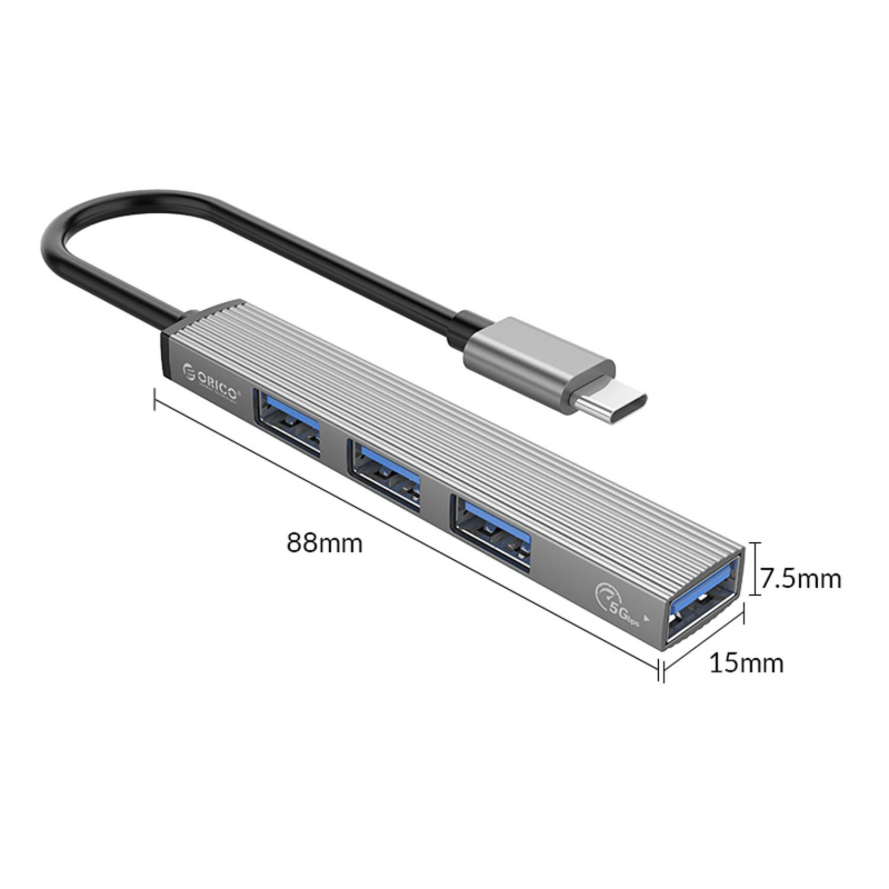 HUB USB-C Orico AH-13-GY-EP-HW USB-A 5Gbps, 3xUSB-A 2.0, alu… | PartsPC.pl