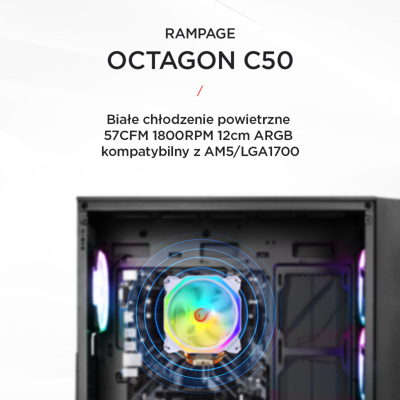 Chłodzenie CPU Rampage OCTAGONC50-WHITE LGA1700/AM5 1800RPM … | PartsPC.pl