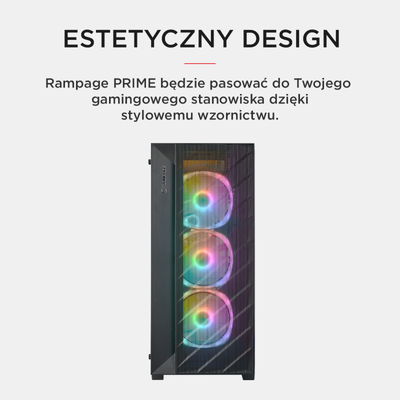 Obudowa Rampage PRIME Mesh 4x wentylator ARGB + hub E-ATX | PartsPC.pl