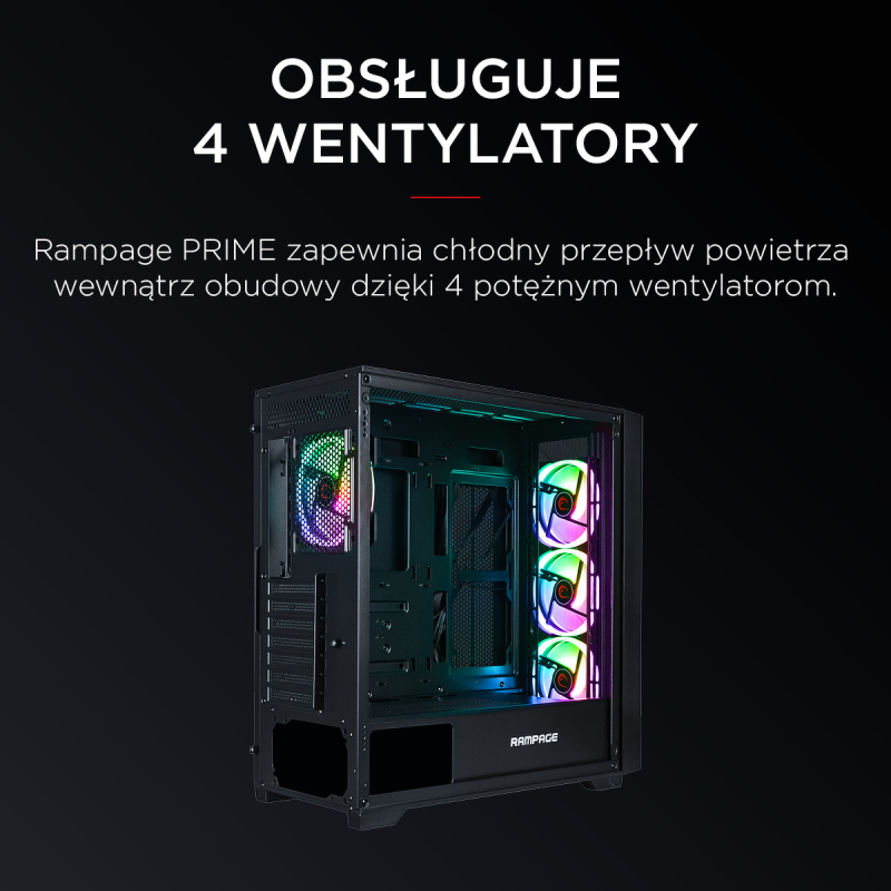 Obudowa Rampage PRIME Mesh 4x wentylator ARGB + hub E-ATX | PartsPC.pl