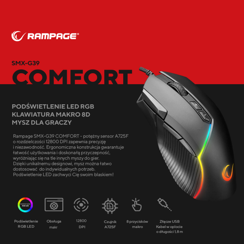 Mysz przewodowa Rampage SMX-G39 Comfort gamingowa, programow… | PartsPC.pl