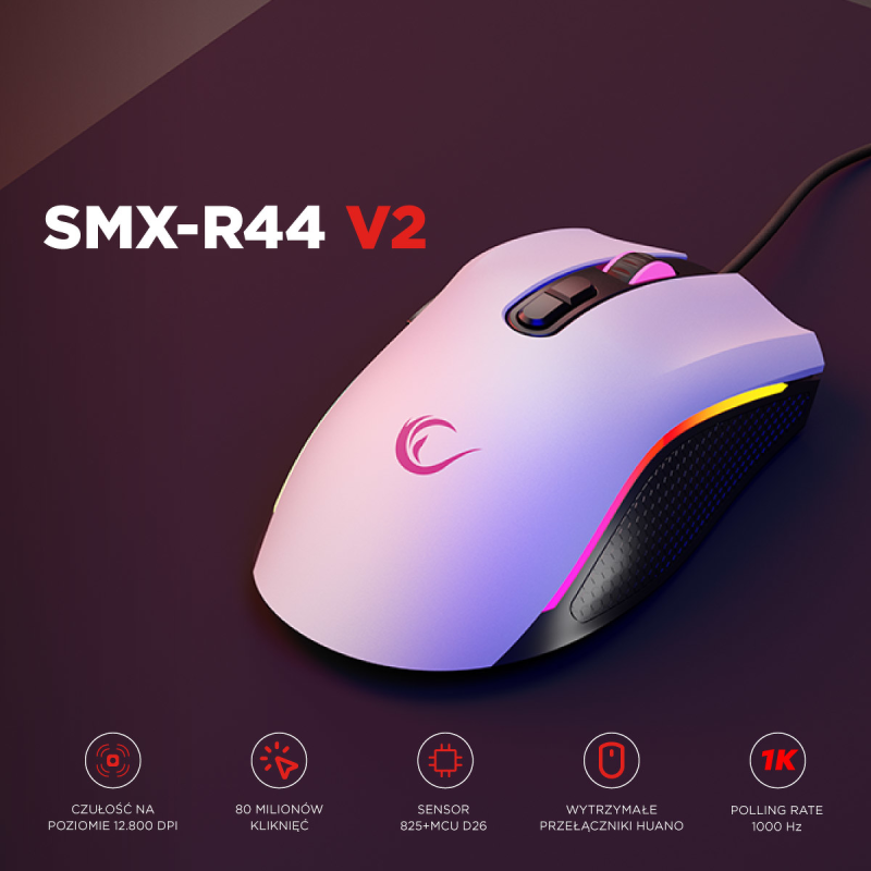 Mysz przewodowa Rampage SMX-R44V2 gamingowa 12800 DPI RGB LE… | PartsPC.pl