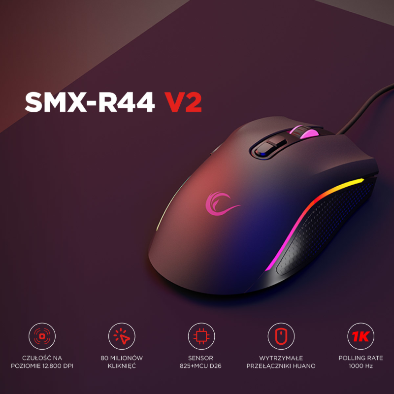 Mysz przewodowa Rampage SMX-R44V2 gamingowa 12800 DPI RGB LE… | PartsPC.pl