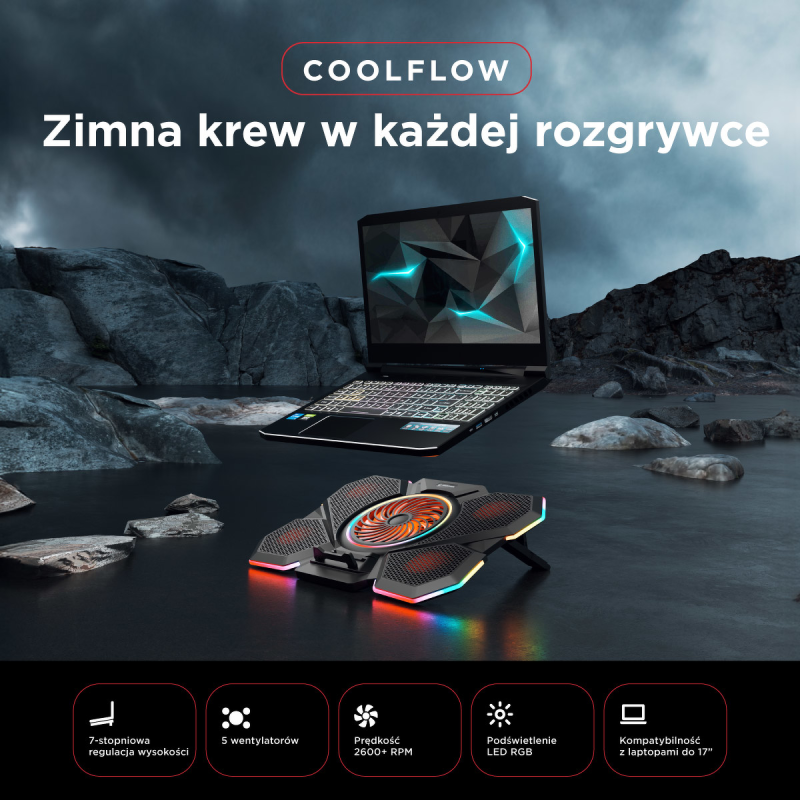 Podstawka chłodząca Rampage S47 pod laptop 12-17" COOLFLOW R… | PartsPC.pl
