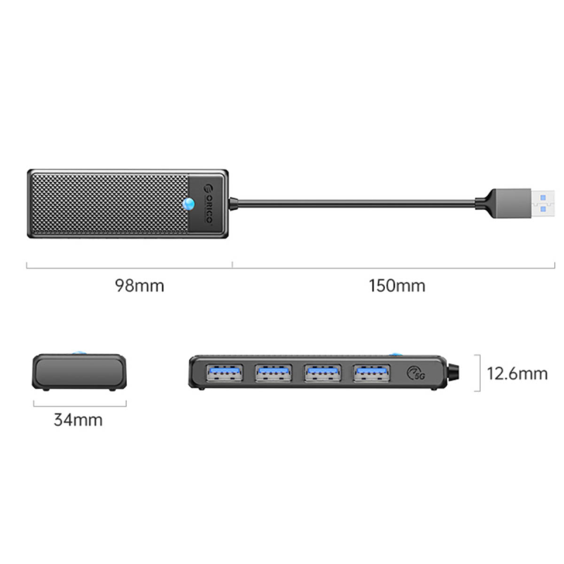 Hub USB-A Orico PAPW4A-U3-015-BK-BP 4x USB-A 3.0 5Gbps czarn… | PartsPC.pl