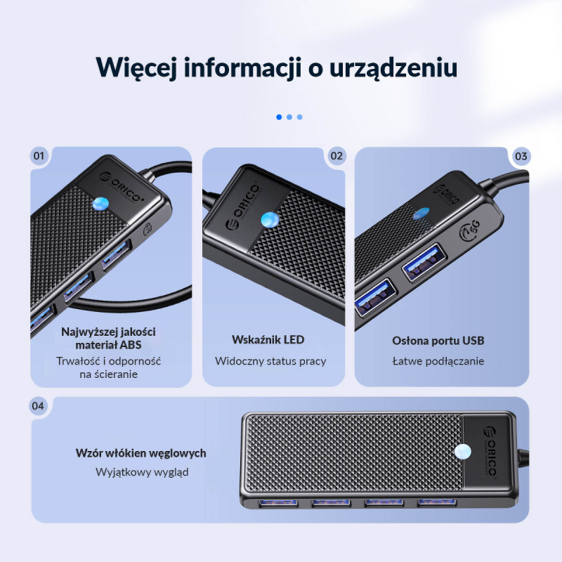 Hub USB-A Orico PAPW4A-U3-015-BK-BP 4x USB-A 3.0 5Gbps czarn… | PartsPC.pl