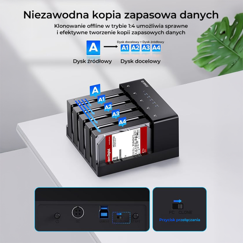 Stacja klonująca Orico 6558US3-C-EU-BK-BP 5x SATA 3,5 / 2,5'… | PartsPC.pl