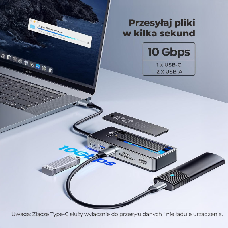HUB USB-C z obudową na dysk Orico OM28P-G2-BK-EP M.2, 10 Gbp… | PartsPC.pl