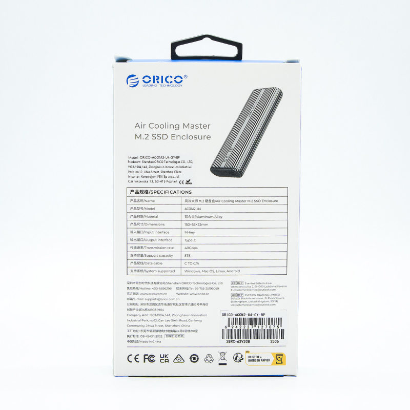 Obudowa na dysk Orico ACOM2-U4-GY-BP SSD M.2 NVMe, USB-C 40 … | PartsPC.pl