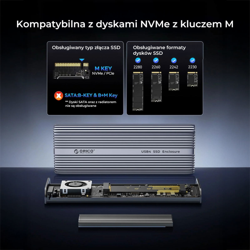 Obudowa na dysk Orico ACOM2-U4-GY-BP SSD M.2 NVMe, USB-C 40 … | PartsPC.pl