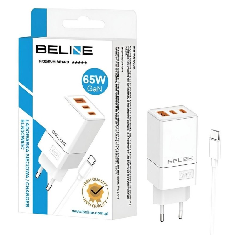 Ładowarka sieciowa Beline 65W GaN 2xUSB-C PD 3.0 + 1xUSB-A Q… | PartsPC.pl